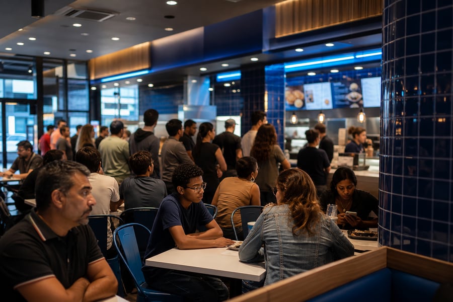 Crowded Fast Food Restaurant with Waiting Patrons
