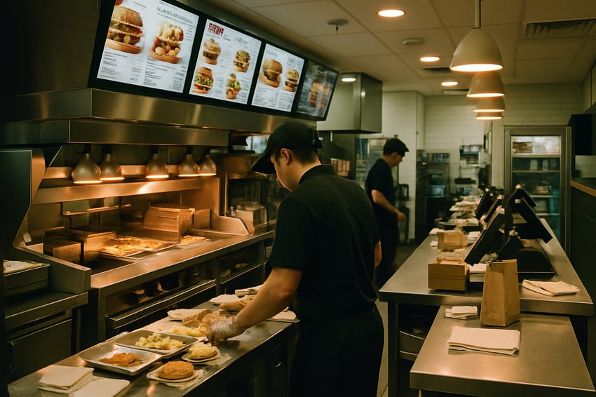 analogfilm A fast food restaurant kitchen during lunch modern design-1