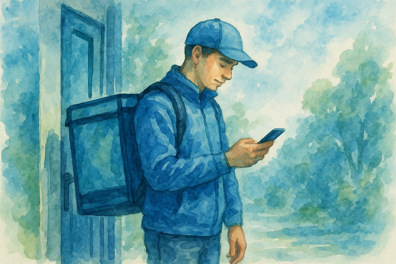 delivery driver looking at phone