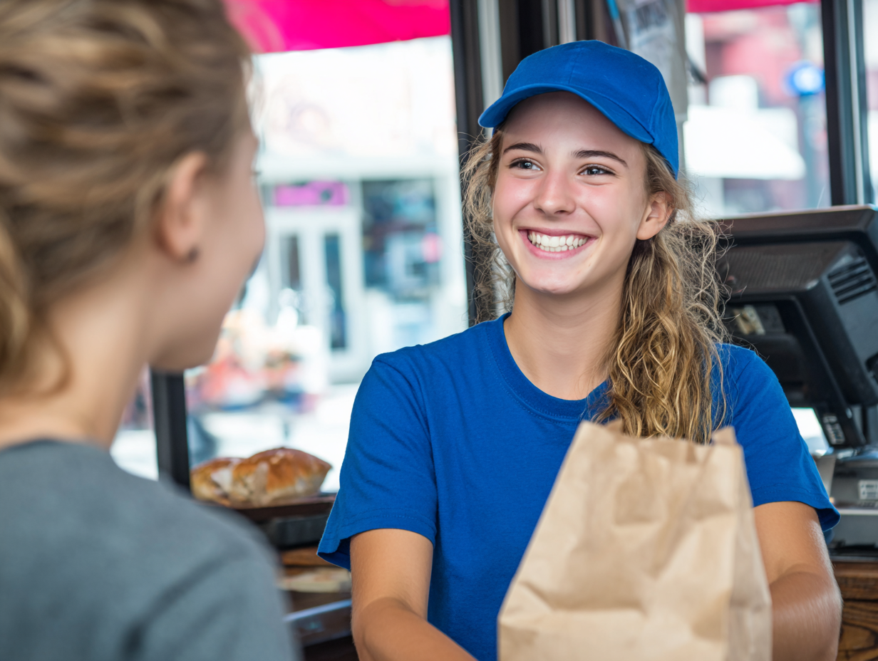 happy handoff in restaurant